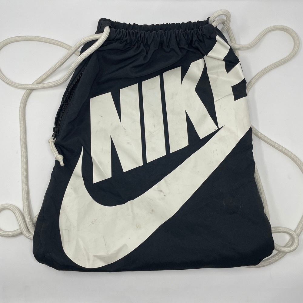 Nike Heritage Gymsack Black Oversize Logo Drawstring Cinch Sport Travel Gorp Bag